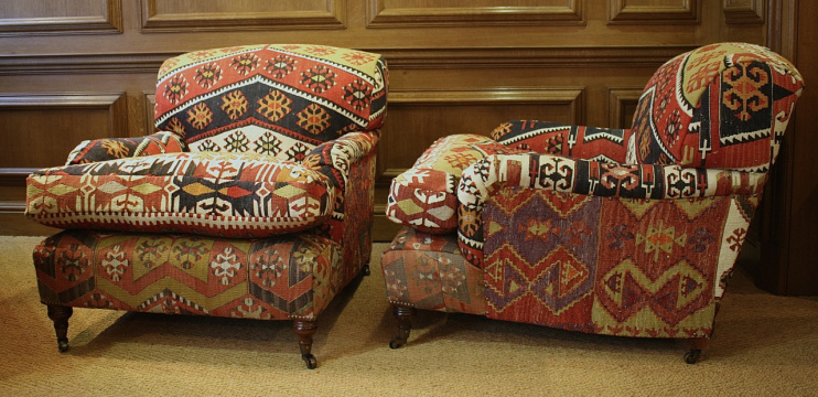 Semi-Antique Kilim Pair of Lansdown Chairs